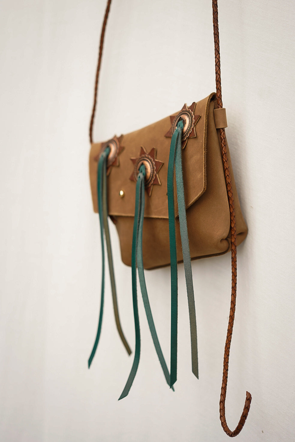 Embellished Filly Bag ~ Tan Nubuck with Conchos
