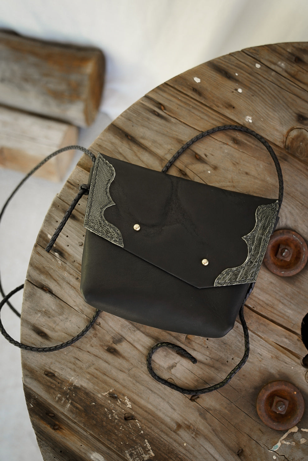 Embellished Filly Bag ~ Black with Green Ostrich