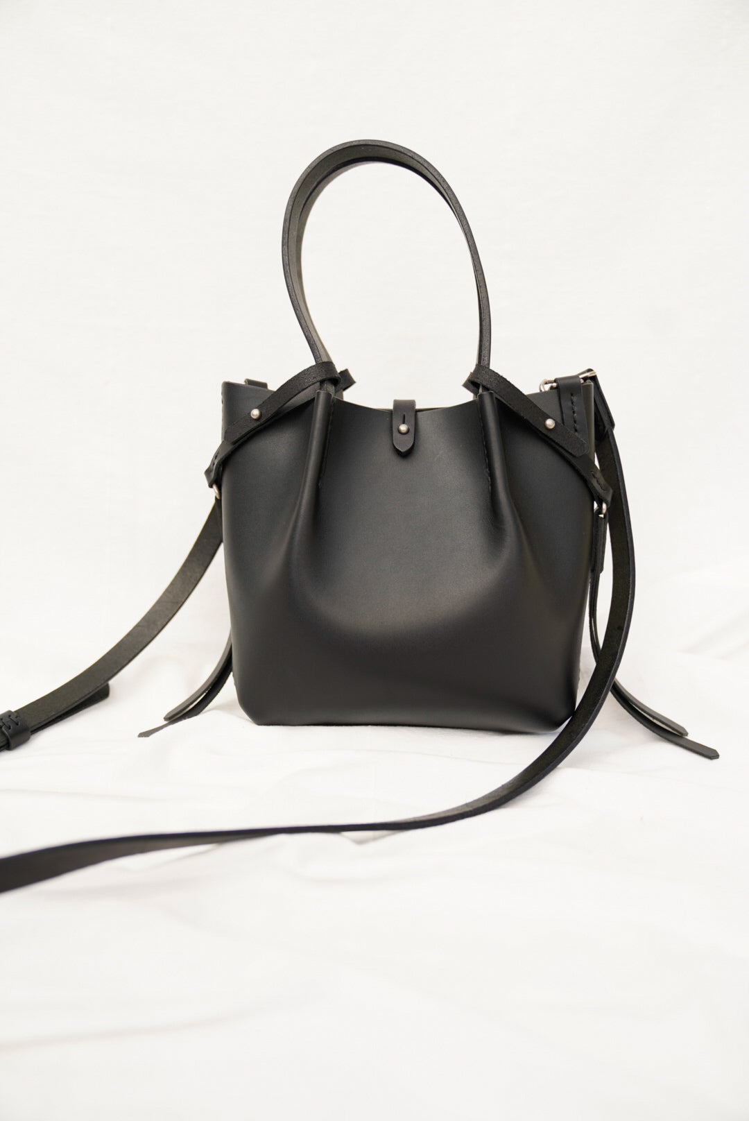 Close Friends Tote 8" ~ Black Vachetta Leather with Nickel Matte