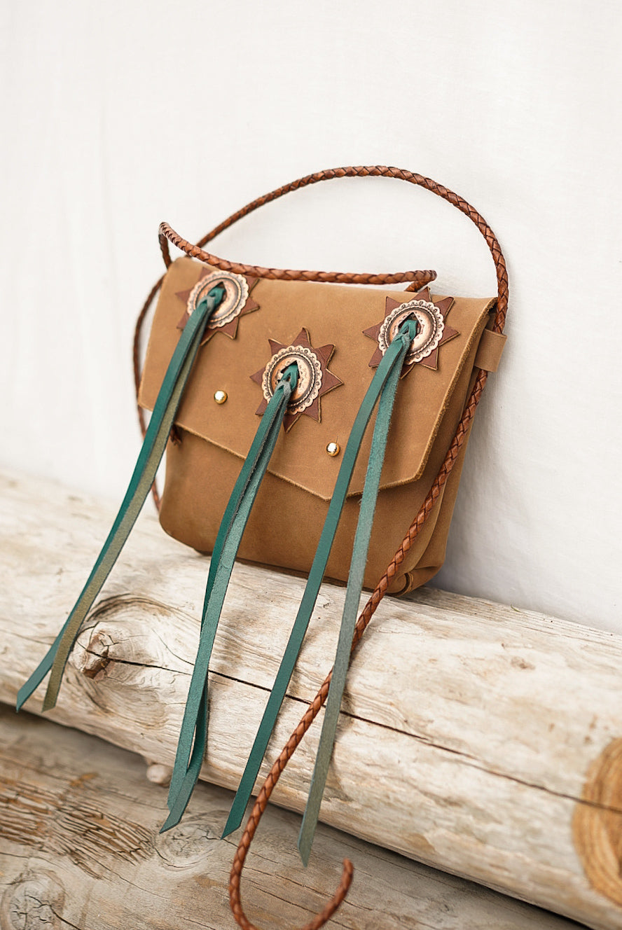 Embellished Filly Bag ~ Tan Nubuck with Conchos