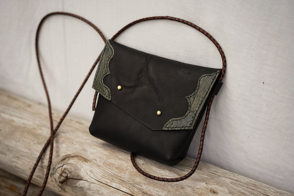 Embellished Filly Bag ~ Black with Green Ostrich