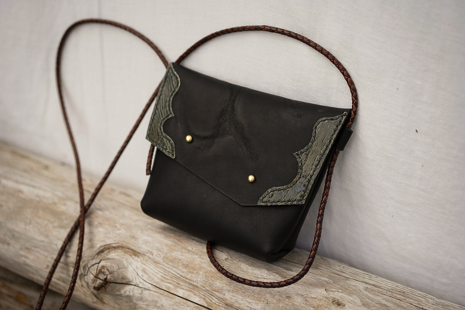 Embellished Filly Bag ~ Black with Green Ostrich