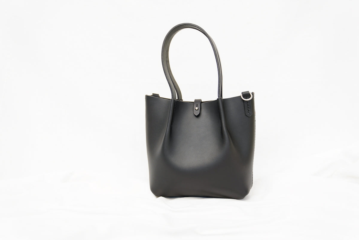 Close Friends Tote 8" ~ Black Vachetta Leather with Nickel Matte