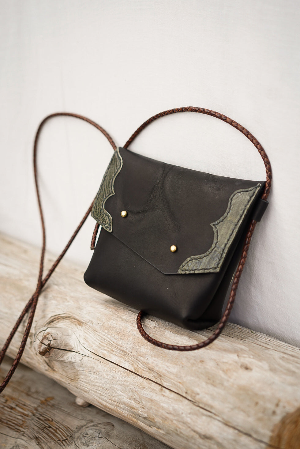Embellished Filly Bag ~ Black with Green Ostrich