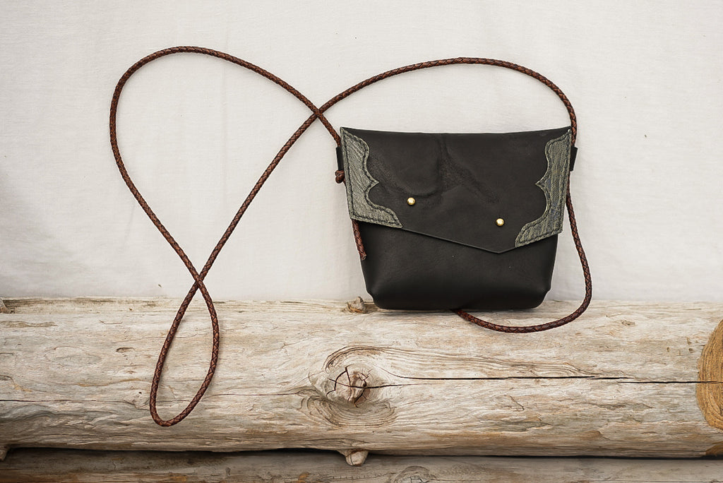 Embellished Filly Bag ~ Black with Green Ostrich