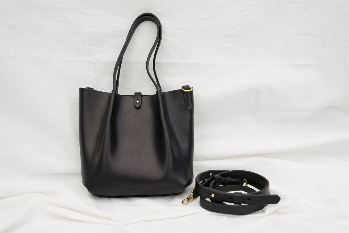 Close Friends Tote 8" ~ Black Bridle Leather with Brass