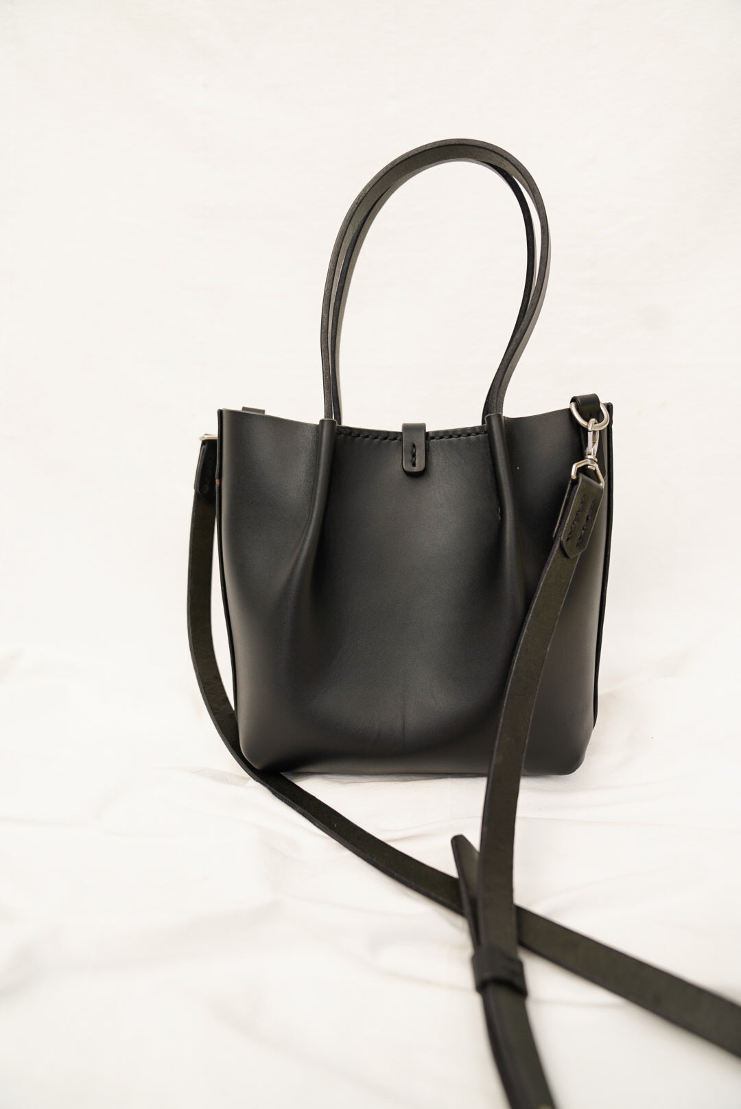 Close Friends Tote 8" ~ Black Vachetta Leather with Nickel Matte