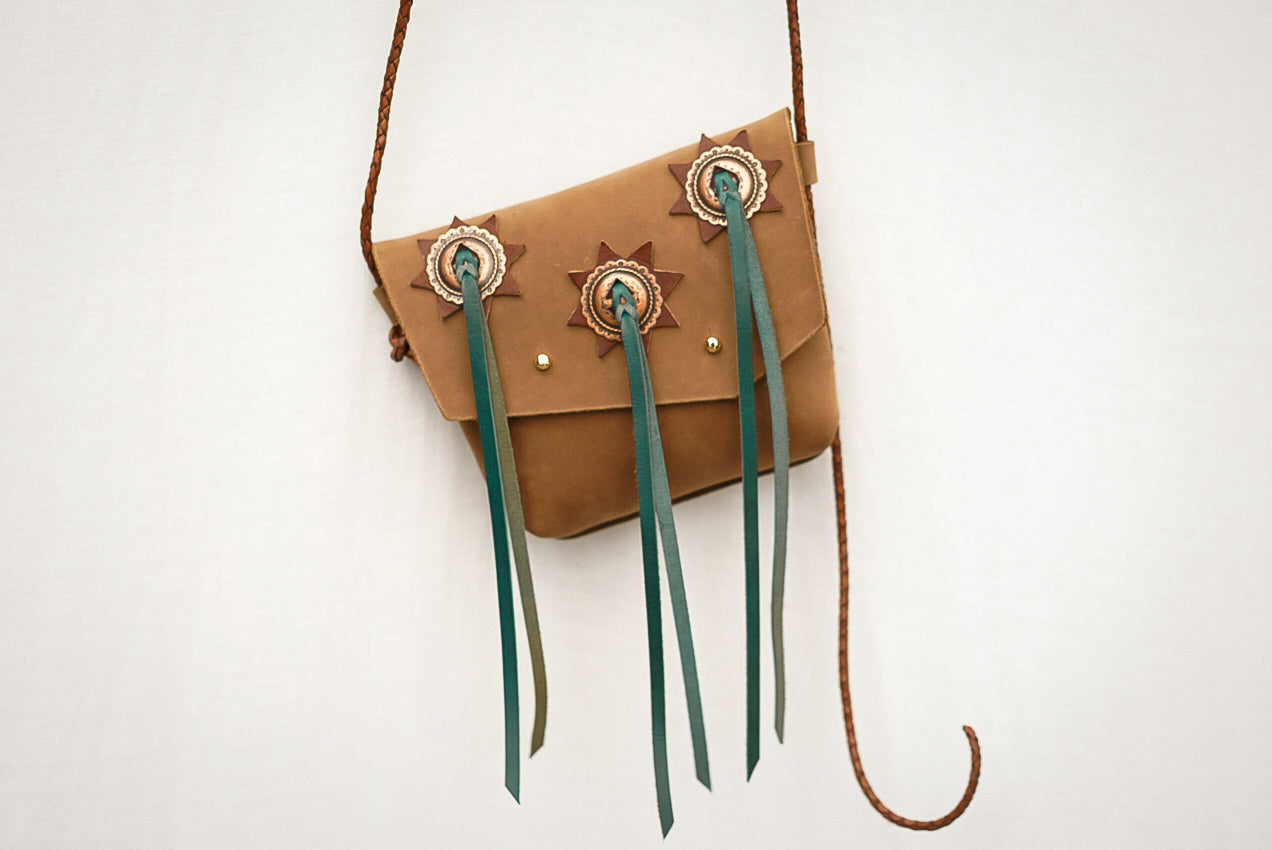 Embellished Filly Bag ~ Tan Nubuck with Conchos