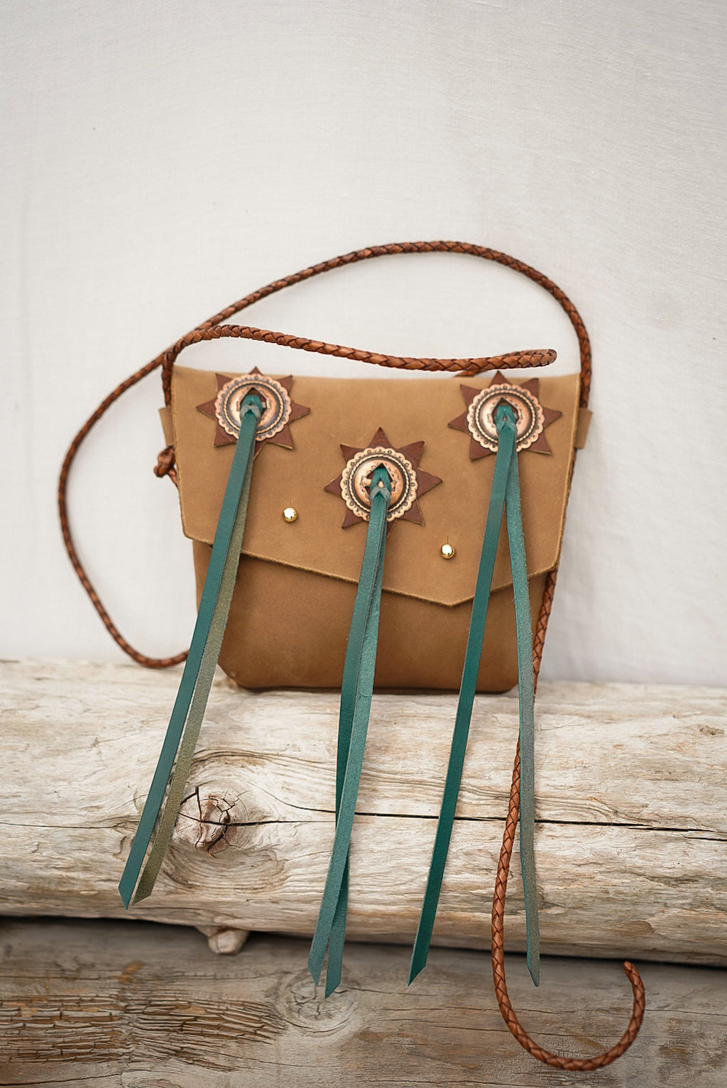Embellished Filly Bag ~ Tan Nubuck with Conchos