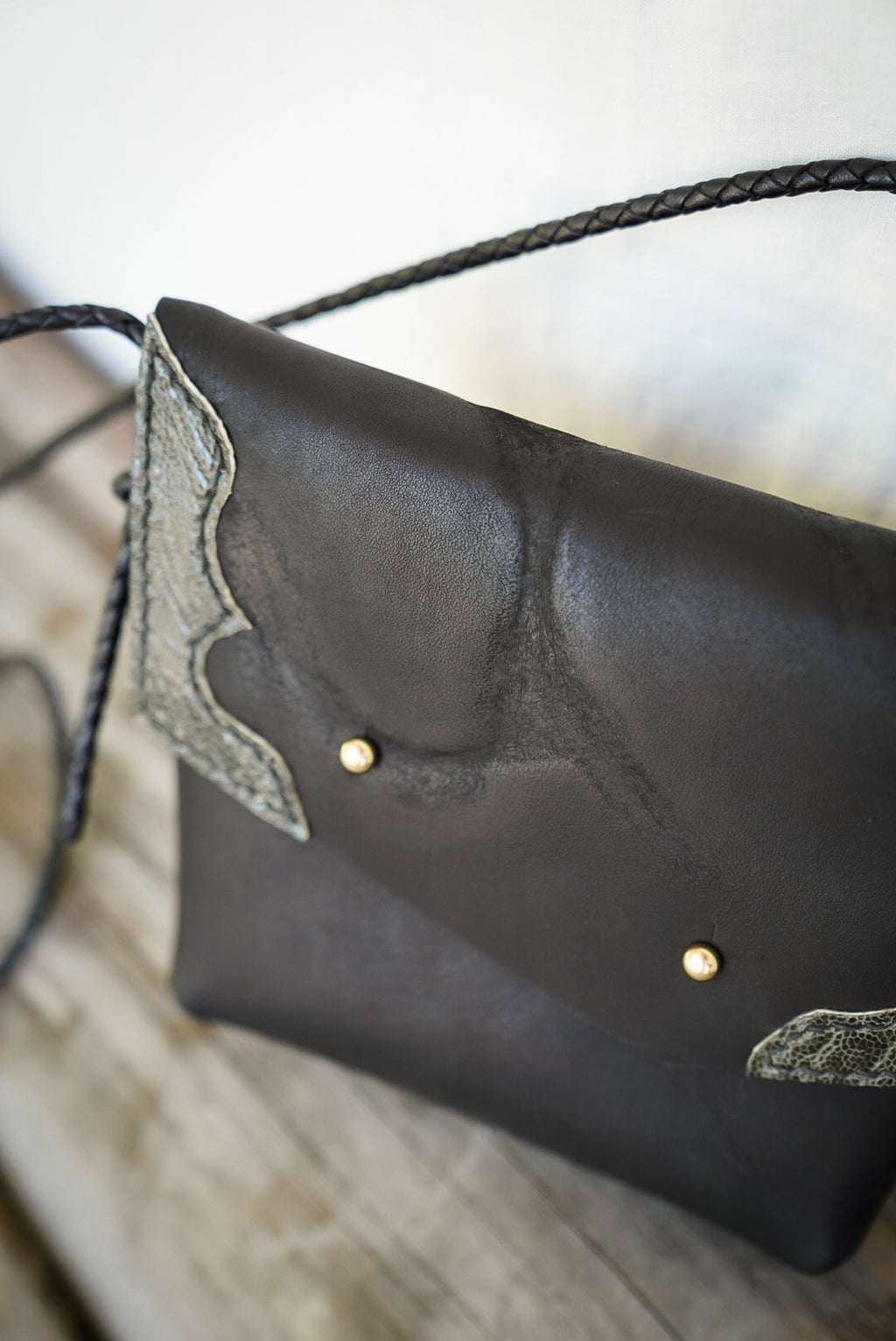 Embellished Filly Bag ~ Black with Green Ostrich