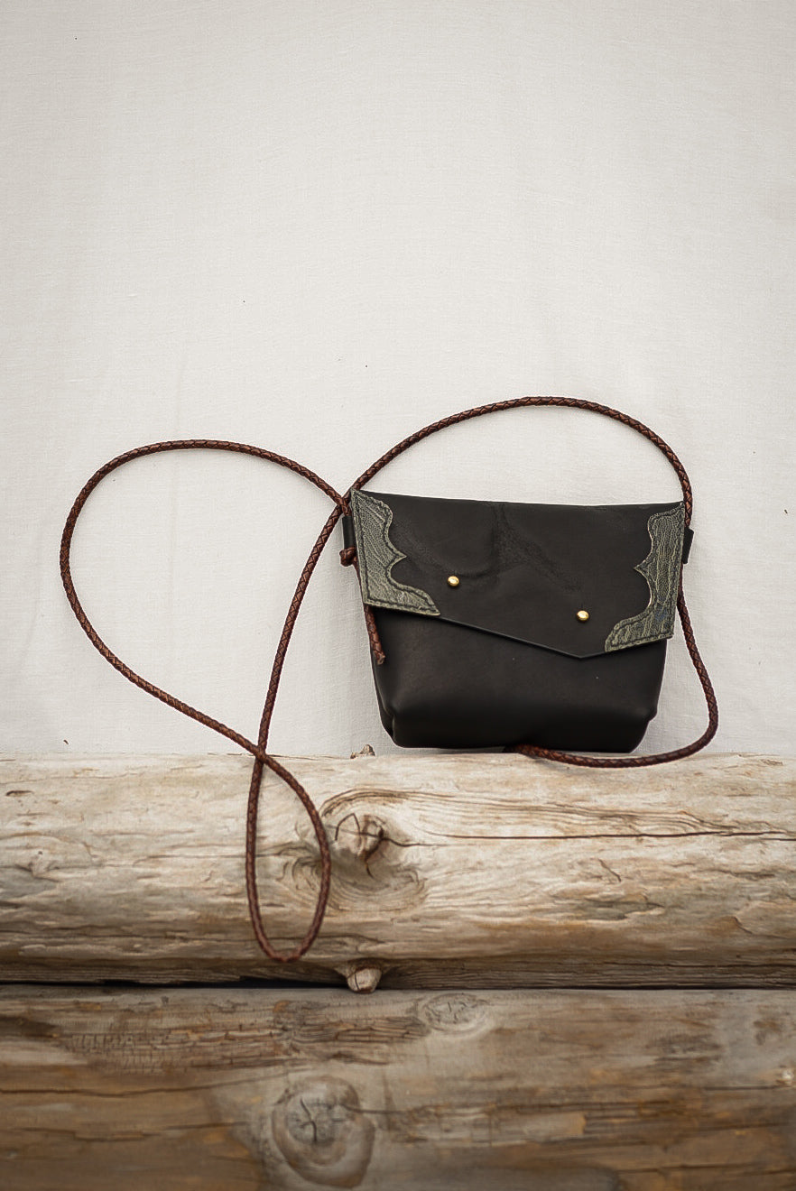 Embellished Filly Bag ~ Black with Green Ostrich