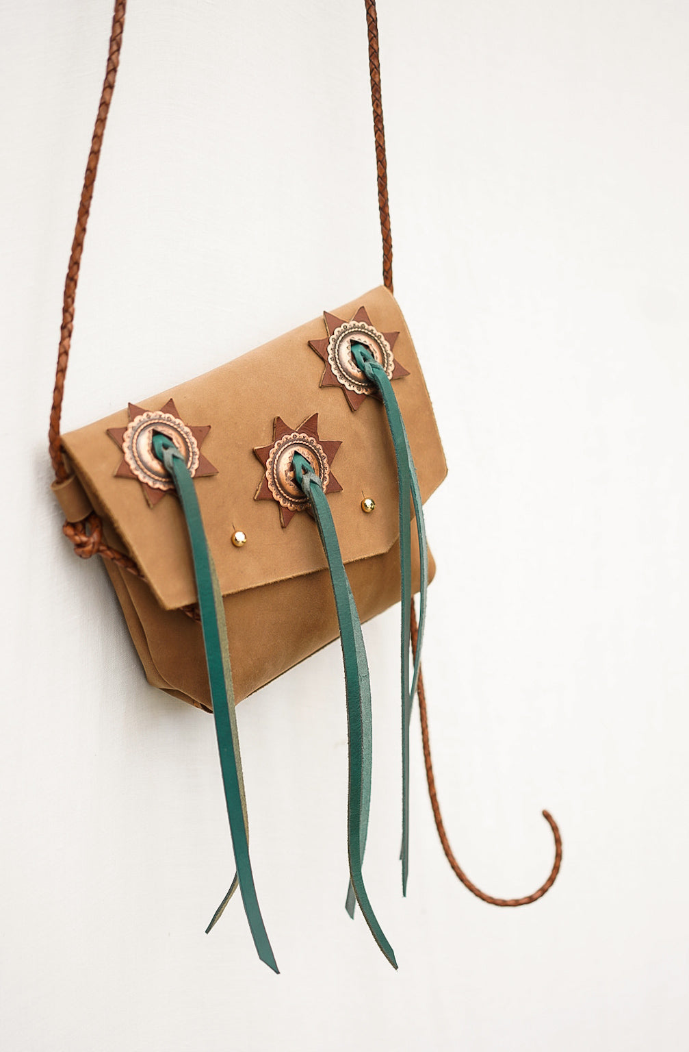 Embellished Filly Bag ~ Tan Nubuck with Conchos
