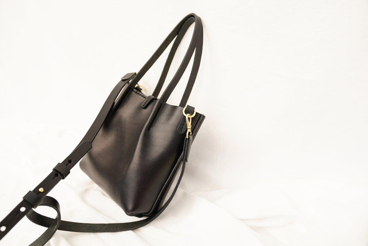Close Friends Tote 8" ~ Black Bridle Leather with Brass